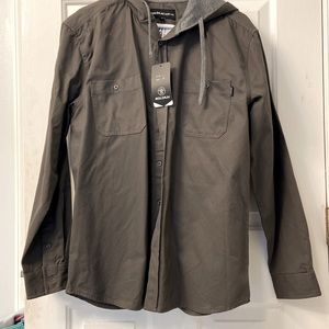 Grey button down with hood